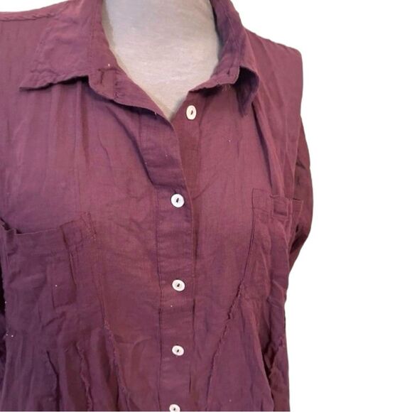 Free People Plum Button Down Oversized Dress Size Small Boho Cotton - Picture 3 of 6